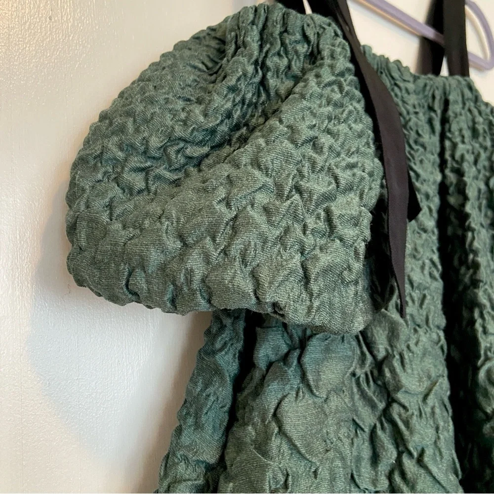 $1,600 Ulla Johnson Runway Francoise Green Wool Silk Smocked Gown - Picture 6 of 14